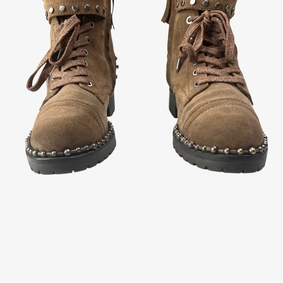 Sam Edelman Jennifer Studded Combat Boot Womens Size 6.5 M Brown Leather Booties - Picture 3 of 12